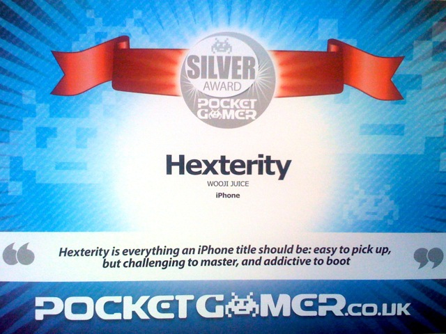 Hexterity’s award from Pocket Gamer