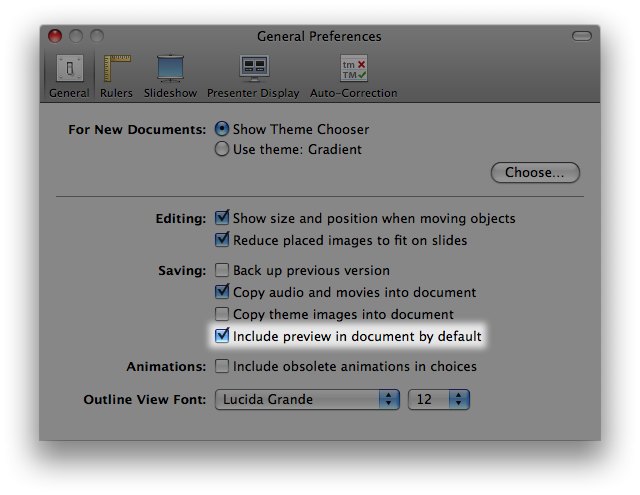 Enable “Include preview in document by default” in Keynote
