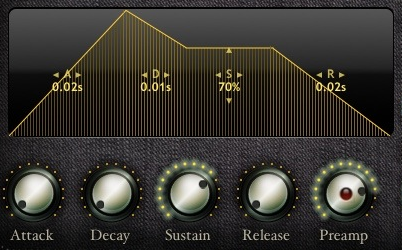 Envelope shaper, ADSR dials & preamp control